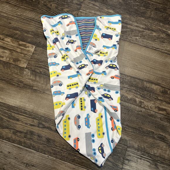 Marimekko Baby Boy Blanket Car Truck Striped Pattern Mod Cotton Bus Blue - Picture 6 of 8